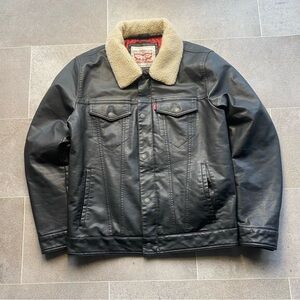Levi's Black Leather Jacket with Tan Collar